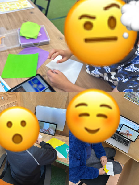 放課後等デイサービスの児童がクリスマスをテーマに折り紙や3Dデザインに取り組む様子。